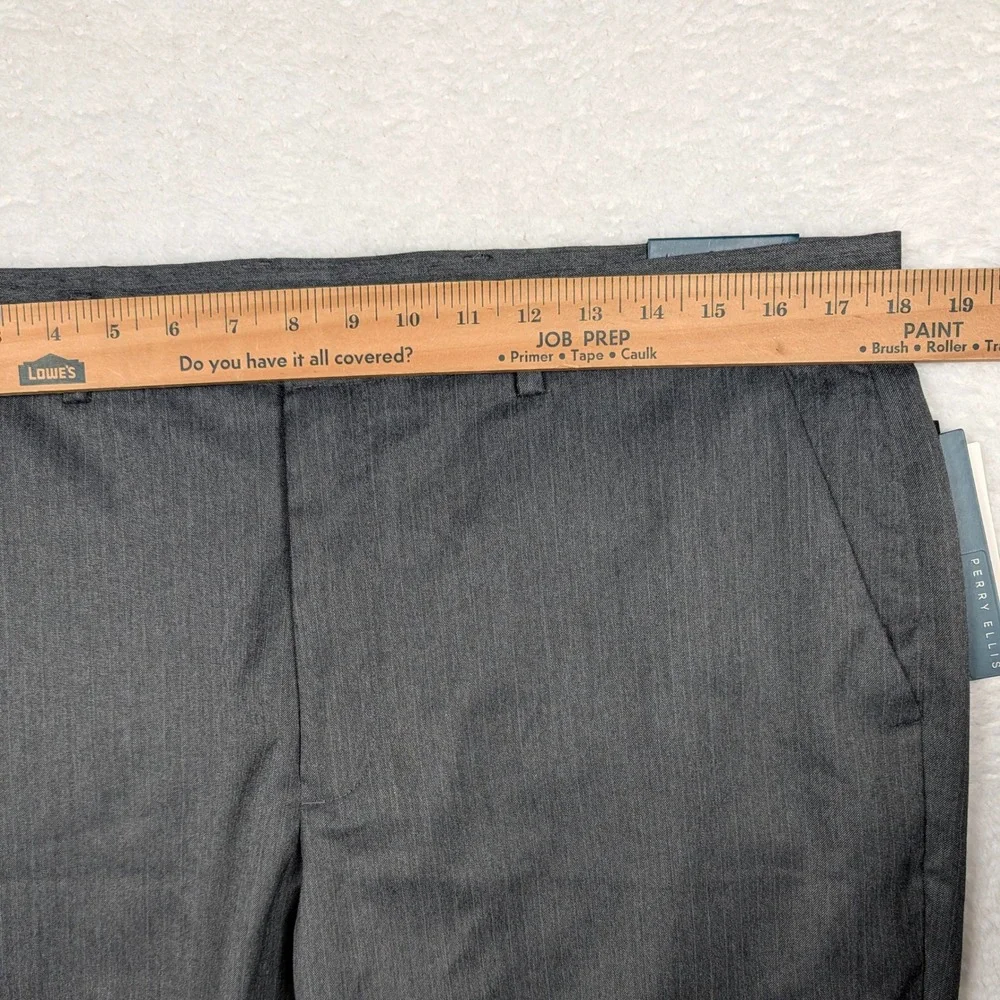 Perry Ellis Dress Pants Men 36x32 Charcoal Grey Heathered Flat Front Trousers - Picture 4 of 10
